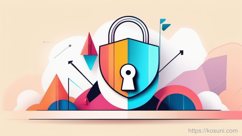 Padlock and warning triangle on abstract shield background