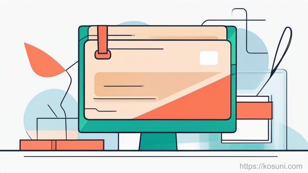 Tangled ribbon around a card icon with scissors nearby