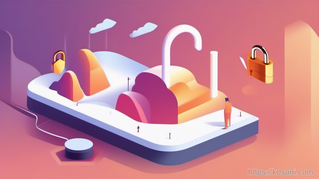 Padlock blocking a photo upload arrow into a cloud tray