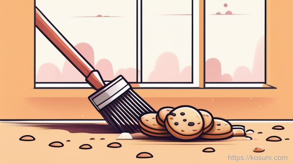 Broom clearing cookie crumbs to represent cache cleanup