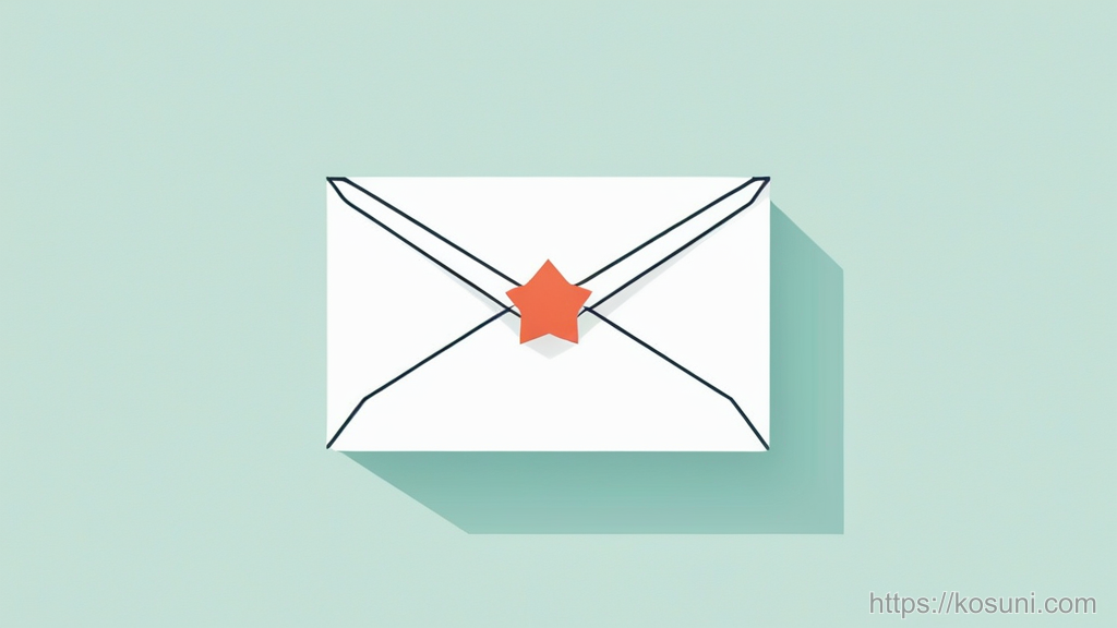 Envelope with a looping arrow stamp stuck on a desk