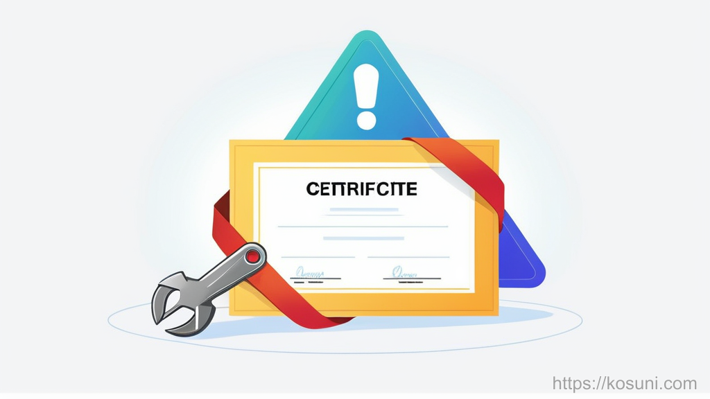 Caution icon with certificate and crossed-out tool symbols