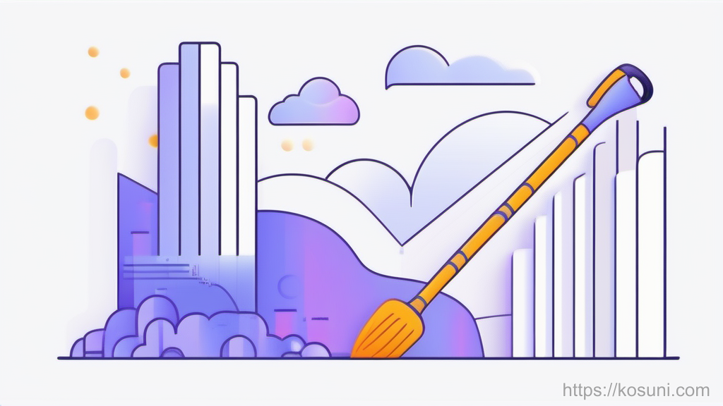 App icon with broom clearing scattered cache dots